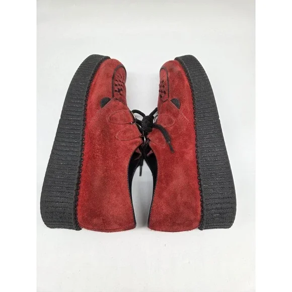 T.U.K. Red Suede Lace Up Creeper Platform Punk Goth Sneakers Unisex Size 5 - Picture 4 of 9